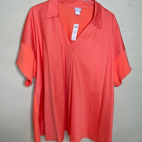 Chico's Tops Short Sleeves Blouse for Women Collared V-Neck - Picture 2 of 8